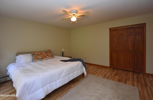 131 Wilshire Dr, Cheshire, MA 01225 - bedroom with a closet, light wood-style flooring, ceiling fan, and baseboards