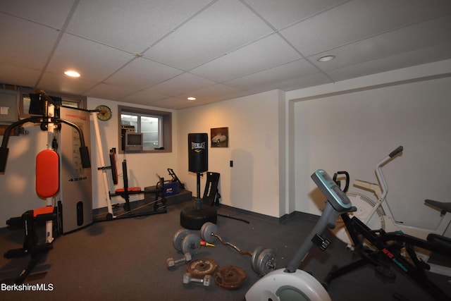 131 Wilshire Dr, Cheshire, MA 01225 - exercise room with baseboards, a drop ceiling, and recessed lighting