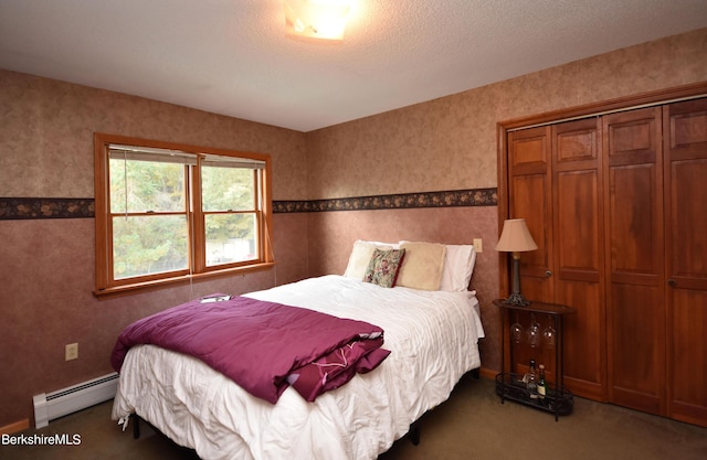 131 Wilshire Dr, Cheshire, MA 01225 - bedroom with carpet flooring, a baseboard radiator, and wallpapered walls
