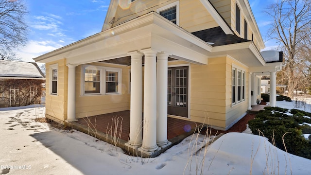 view of snow covered exterior