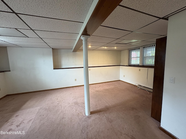 184 Mcintosh Dr, Pittsfield, MA 01201 - below grade area with carpet flooring, a drop ceiling, and baseboard heating