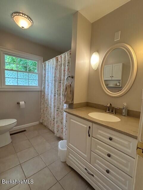 62 Maple Grove Dr, Pittsfield, MA 01201 - bathroom with vanity, tile patterned flooring, and a shower with shower curtain
