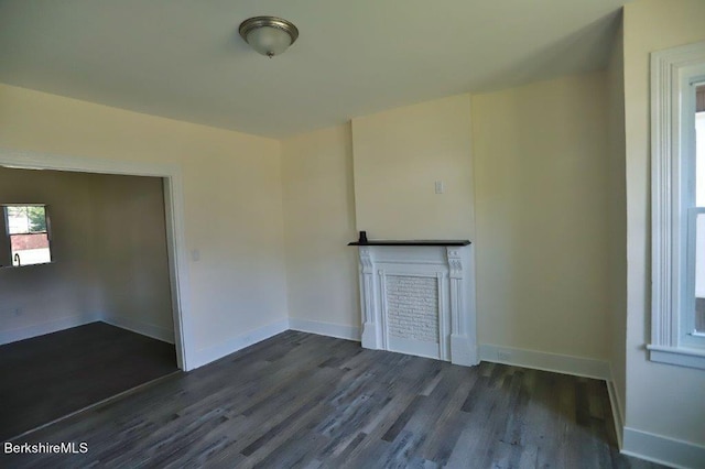 unfurnished living room featuring dark hardwood / wood-style floors