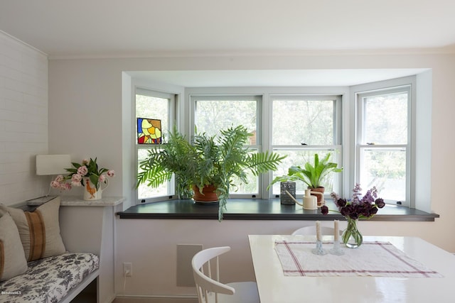 dining area with crown molding