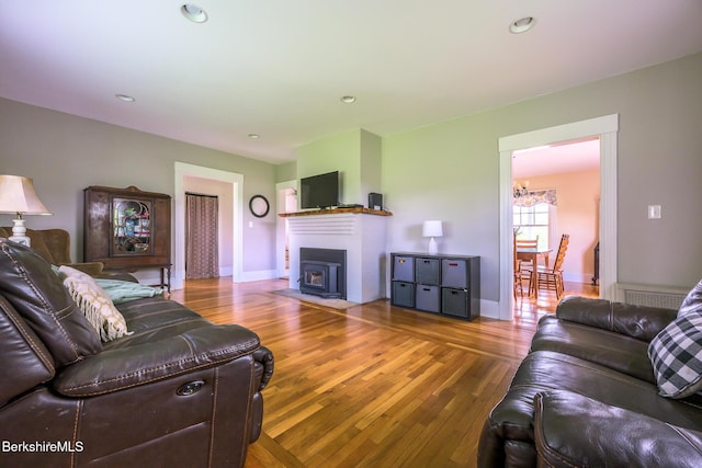 955 Barker Rd, Pittsfield, MA 01201 - living room featuring wood finished floors, baseboards, recessed lighting, and a chandelier