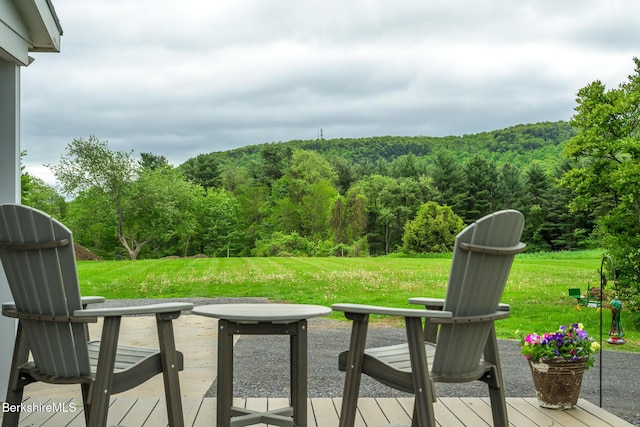 955 Barker Rd, Pittsfield, MA 01201 - wooden terrace with a forest view and a lawn