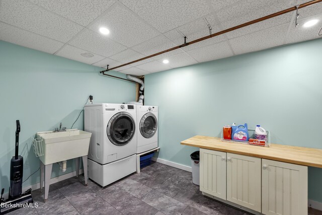 4 Woodlawn Dr, Williamstown, MA 01267 - clothes washing area with separate washer and dryer, cabinet space, baseboards, and recessed lighting