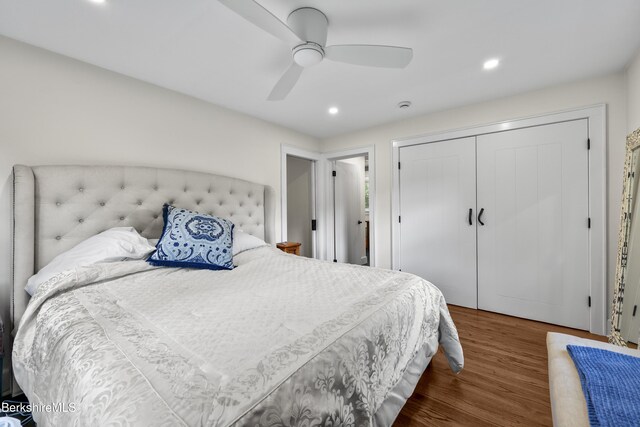 4 Woodlawn Dr, Williamstown, MA 01267 - bedroom with wood finished floors, recessed lighting, a closet, and a ceiling fan