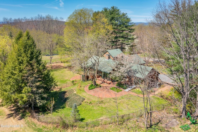 drone / aerial view with a forest view