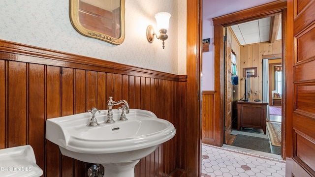 2 Melrose St, Adams, MA 01220 - bathroom featuring wooden walls and a wainscoted wall