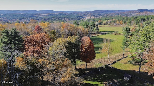 birds eye view of property featuring a mountain view