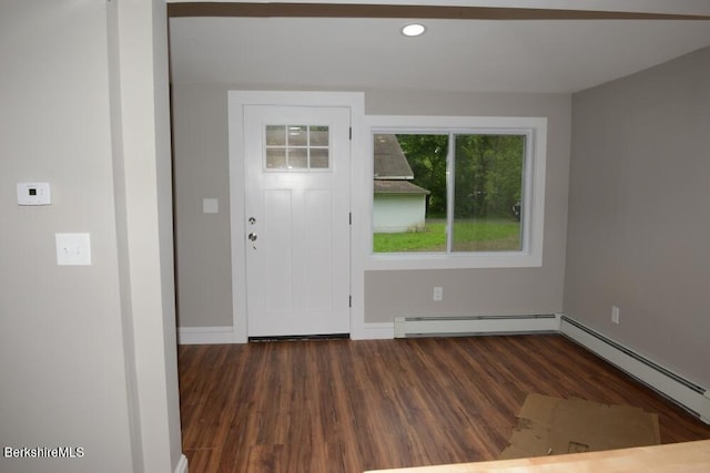 26 Davis St, Pittsfield, MA 01201 - foyer entrance featuring a baseboard radiator, wood finished floors, recessed lighting, and baseboards