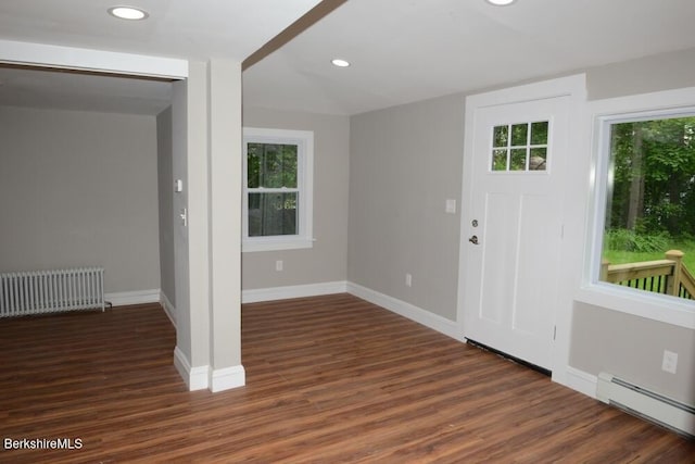 26 Davis St, Pittsfield, MA 01201 - entrance foyer with a baseboard radiator, radiator heating unit, baseboards, wood finished floors, and recessed lighting