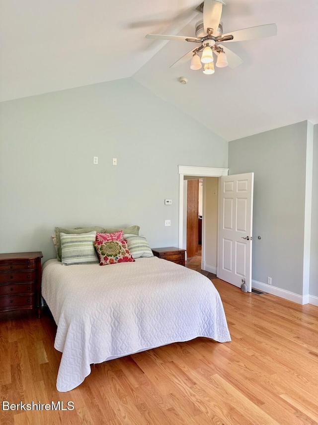 121 E Dugway Rd, Lenox, MA 01240 - bedroom featuring vaulted ceiling, light wood-style flooring, and ceiling fan