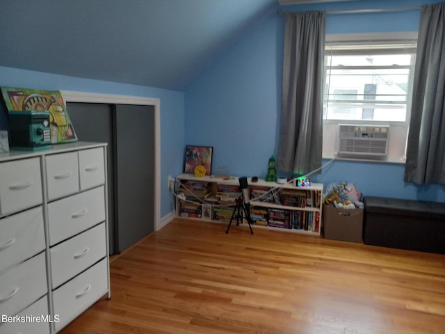 17 Crane Ave, Pittsfield, MA 01201 - game room with vaulted ceiling, light wood-style floors, and cooling unit