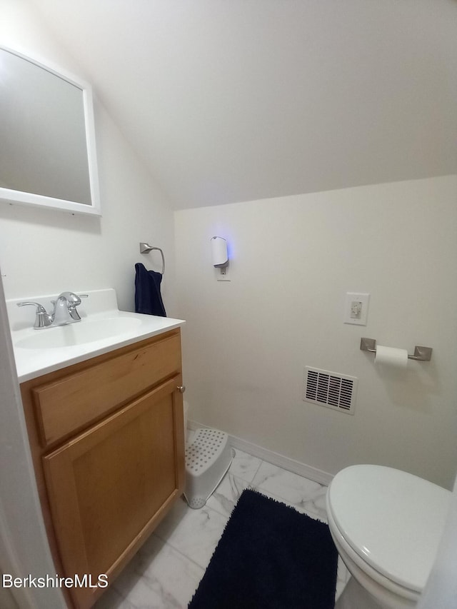 17 Crane Ave, Pittsfield, MA 01201 - bathroom with marble look tiles, vanity, and lofted ceiling