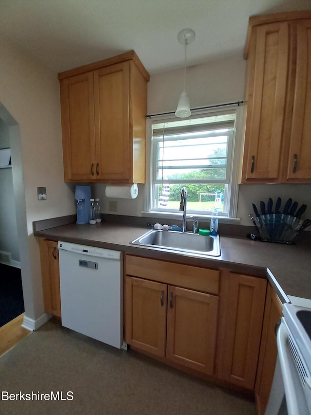 17 Crane Ave, Pittsfield, MA 01201 - kitchen with white appliances, pendant lighting, and arched walkways
