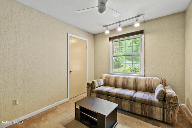 1310 Lenox Rd, Richmond, MA 01254 - living room with track lighting, ceiling fan, and carpet floors