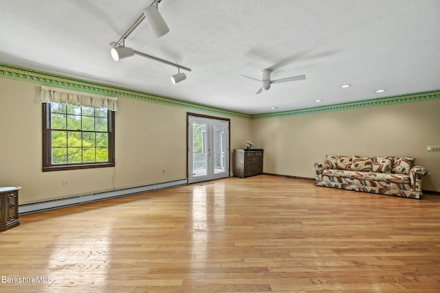1310 Lenox Rd, Richmond, MA 01254 - spare room with a baseboard radiator, plenty of natural light, light wood-type flooring, a ceiling fan, and recessed lighting
