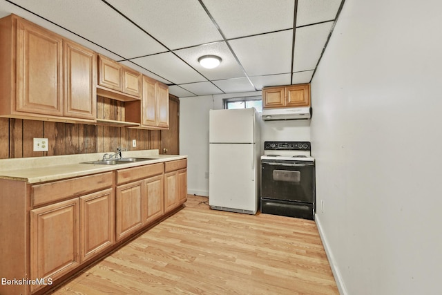 1310 Lenox Rd, Richmond, MA 01254 - kitchen with electric range oven, freestanding refrigerator, under cabinet range hood, light wood finished floors, and light countertops