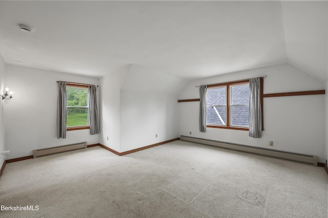64 Blotz Rd, Washington, MA 01223 - additional living space with a baseboard radiator, lofted ceiling, carpet floors, and baseboards