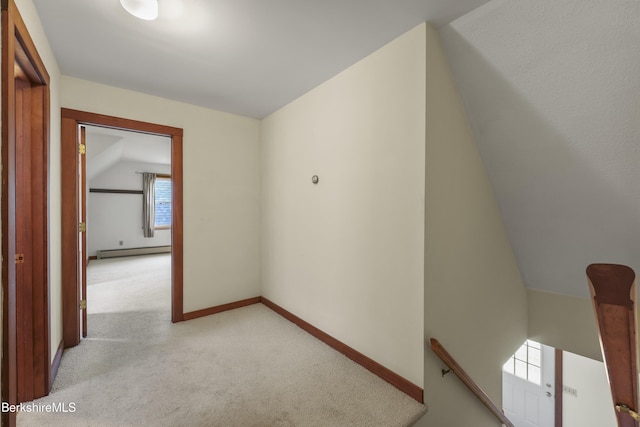 64 Blotz Rd, Washington, MA 01223 - hall with a baseboard heating unit, carpet flooring, an upstairs landing, and baseboards