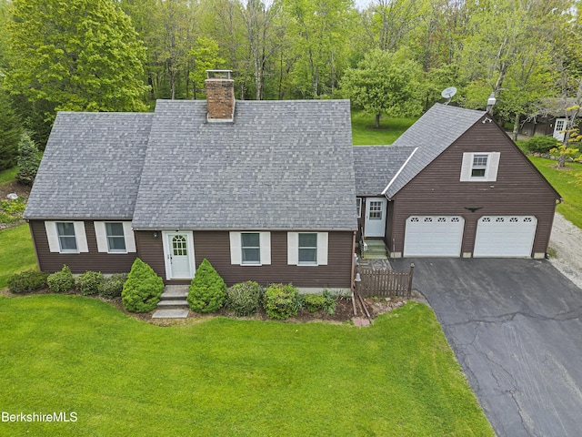 64 Blotz Rd, Washington, MA 01223 - view of front facade with a chimney, a front yard, a shingled roof, and driveway