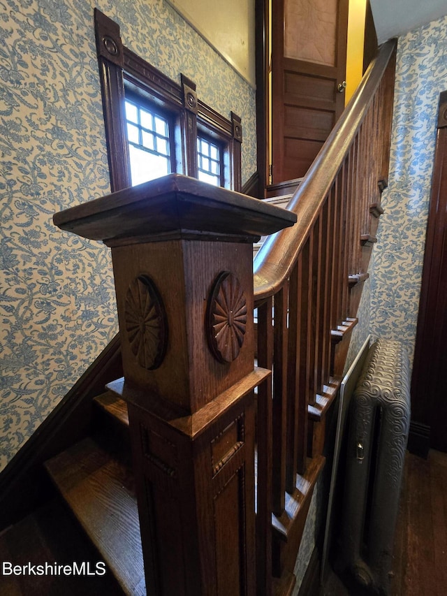 stairs with hardwood / wood-style flooring