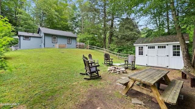 25 Pine St, New Marlborough, MA 01230 - view of yard with a fire pit, a storage shed, and view of scattered trees