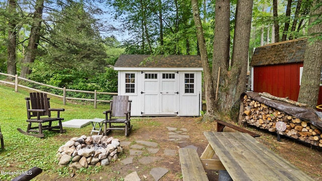 25 Pine St, New Marlborough, MA 01230 - view of shed with an outdoor fire pit
