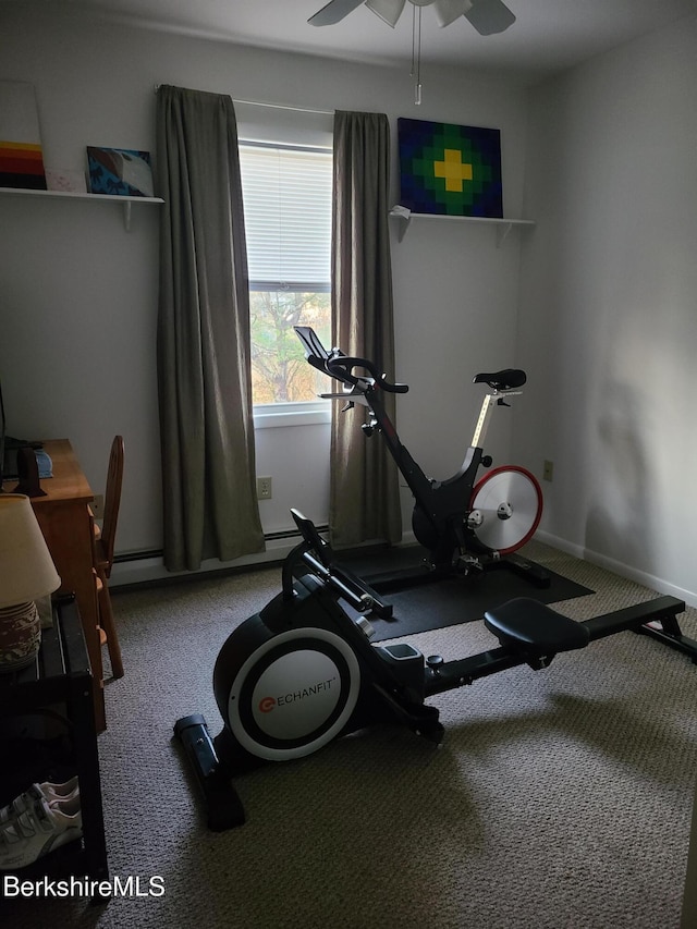 workout room with ceiling fan