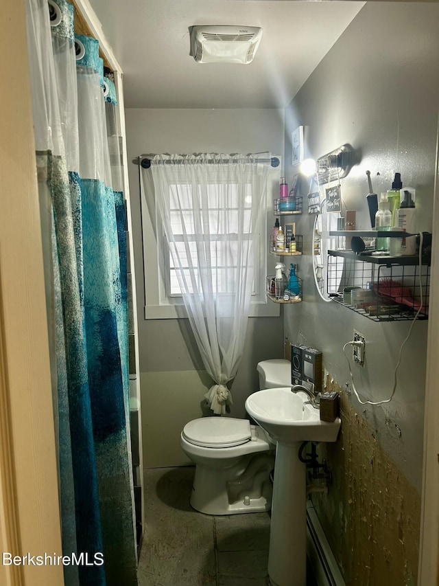 89-91 N Summer St, Adams, MA 01220 - full bathroom featuring a baseboard radiator and a shower with shower curtain