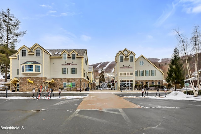 view of snow covered building