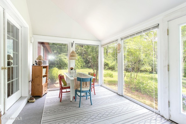 662 Foley Rd, Sheffield, MA 01257 - sunroom with lofted ceiling, french doors, carpet floors, and a deck