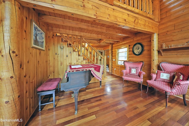 233 Algerie Rd, Becket, MA 01223 - bedroom featuring wood finished floors, wooden walls, and a wooden ceiling with exposed beams
