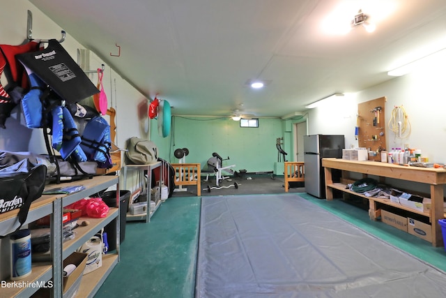 233 Algerie Rd, Becket, MA 01223 - miscellaneous room with a workshop area and a ceiling fan