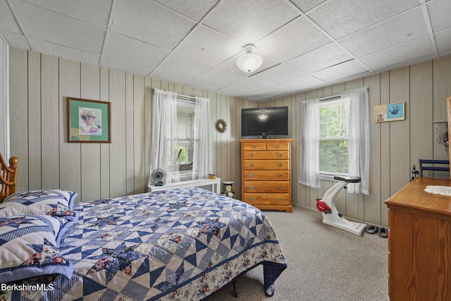15 Summit Ave, Adams, MA 01220 - carpeted bedroom featuring wood walls and a paneled ceiling