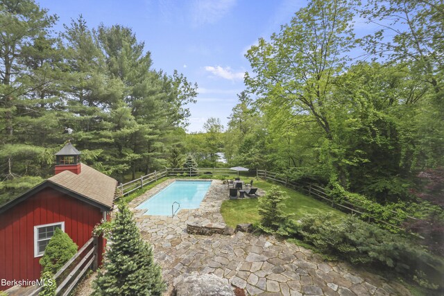 171 Lake Shore Dr, Otis, MA 01253 - view of swimming pool featuring a fenced backyard and a patio