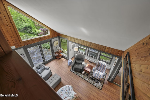 171 Lake Shore Dr, Otis, MA 01253 - living area featuring wood walls, lofted ceiling, and wood finished floors