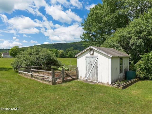 367 N Plain Rd, Great Barrington, MA 01236 - view of shed with fence, a garden, and a view of trees