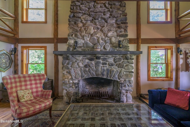 144 Shore Rd, Richmond, MA 01254 - living room featuring a fireplace and a high ceiling