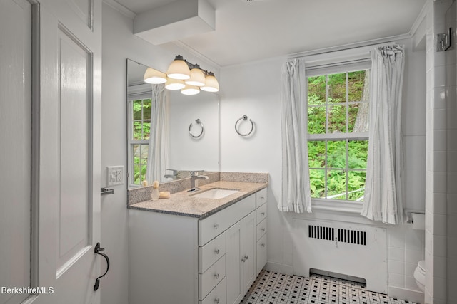160 Marion Ave, North Adams, MA 01247 - bathroom with healthy amount of natural light, vanity, and crown molding