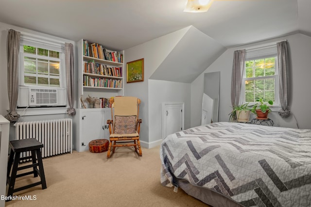 160 Marion Ave, North Adams, MA 01247 - carpeted bedroom with radiator heating unit, cooling unit, and vaulted ceiling
