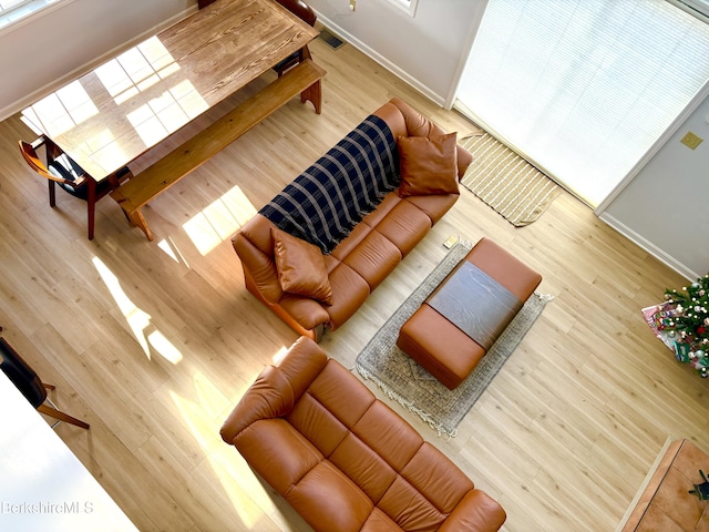 living room with light hardwood / wood-style floors