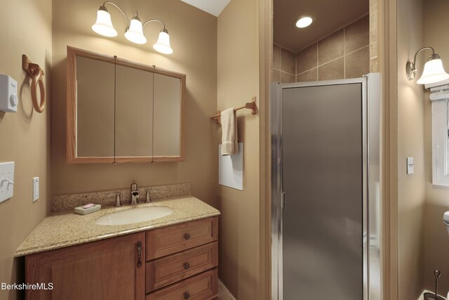 169 Jacobs Hollow Rd, Becket, MA 01223 - bathroom with vanity and a stall shower