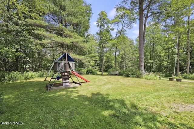 169 Jacobs Hollow Rd, Becket, MA 01223 - view of grassy yard featuring a playground