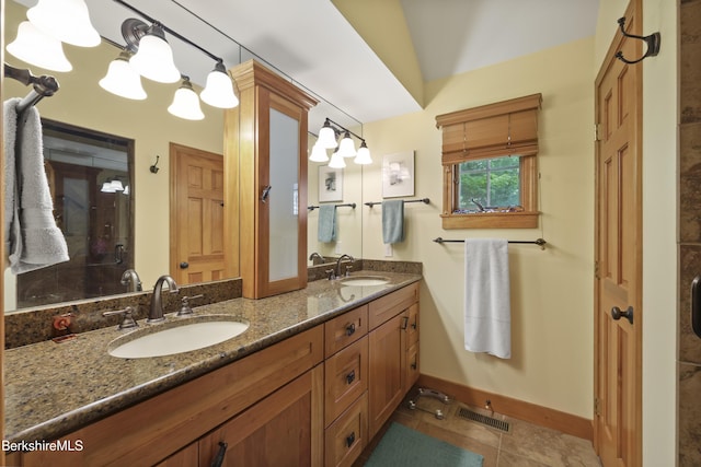 169 Jacobs Hollow Rd, Becket, MA 01223 - full bathroom featuring double vanity, tile patterned flooring, and a shower stall
