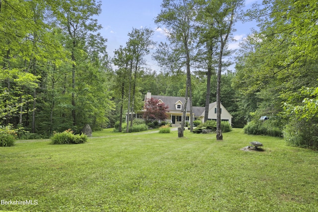 169 Jacobs Hollow Rd, Becket, MA 01223 - view of green lawn featuring an outdoor fire pit and a view of trees
