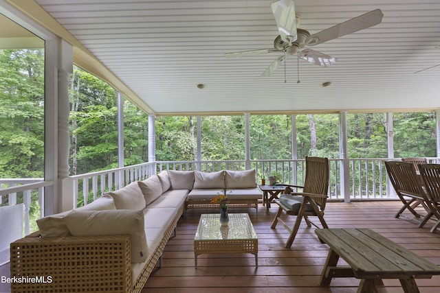 169 Jacobs Hollow Rd, Becket, MA 01223 - sunroom / solarium featuring an outdoor hangout area and ceiling fan