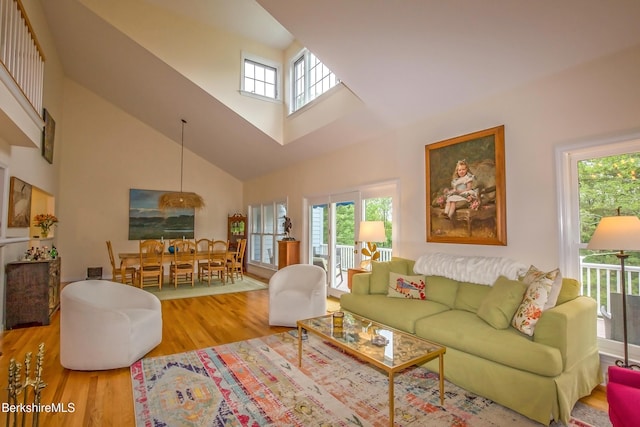1136 Barker Rd Unit 65, Pittsfield, MA 01201 - living room featuring high vaulted ceiling, wood finished floors, and healthy amount of natural light